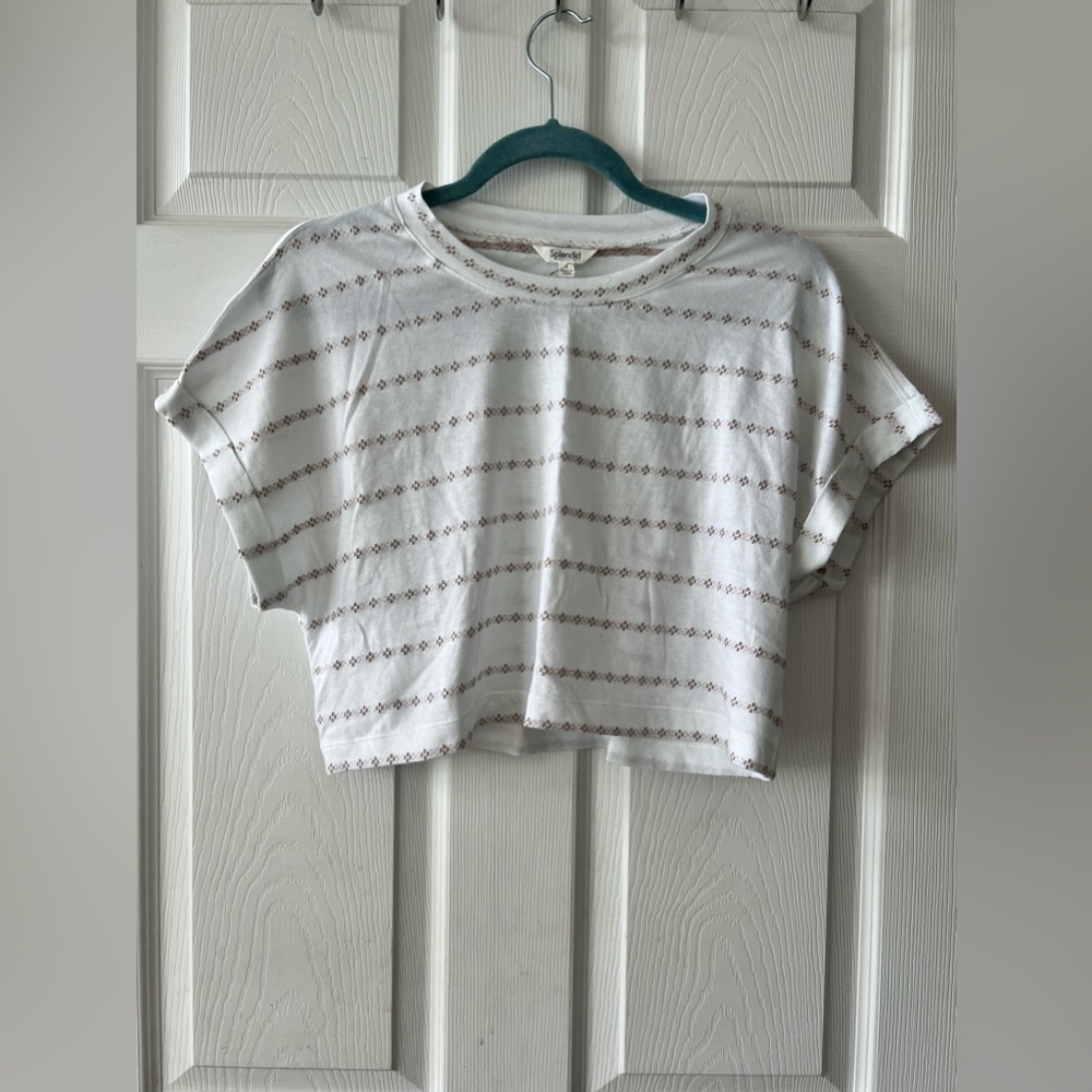Splendid White Cropped T-Shirt with Pattern